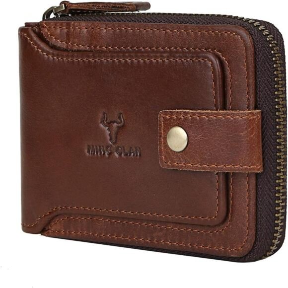 Zipper Wallet Men RFID Blocking Leather Bifold Wallets For Men - Picture 1 of 7